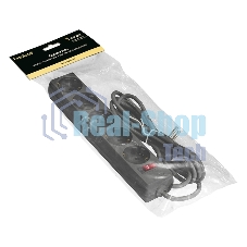 Удлинитель ExeGate EC-5-5B (EX279358RUS), черный, 5 м, евровилка с заземлением, 5 евророзеток с заземлением, 2200 Вт