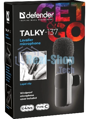 Петличный микрофон Defender Talky-137 wrls, черный, на прищепке, 1шт