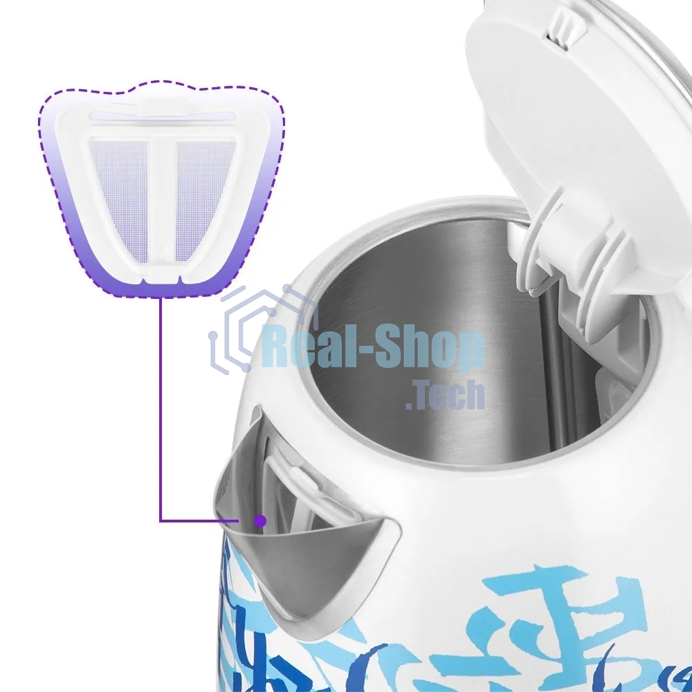 Чайник электрический Kitfort КТ-6772 1.7 л, 2200 Вт, белый/синий корпус: металл/пластик