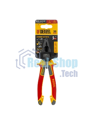 Плоскогубцы комбинированные Denzel диэлектрические трехкомпонентные рукоятки до 1000 В, 180 мм