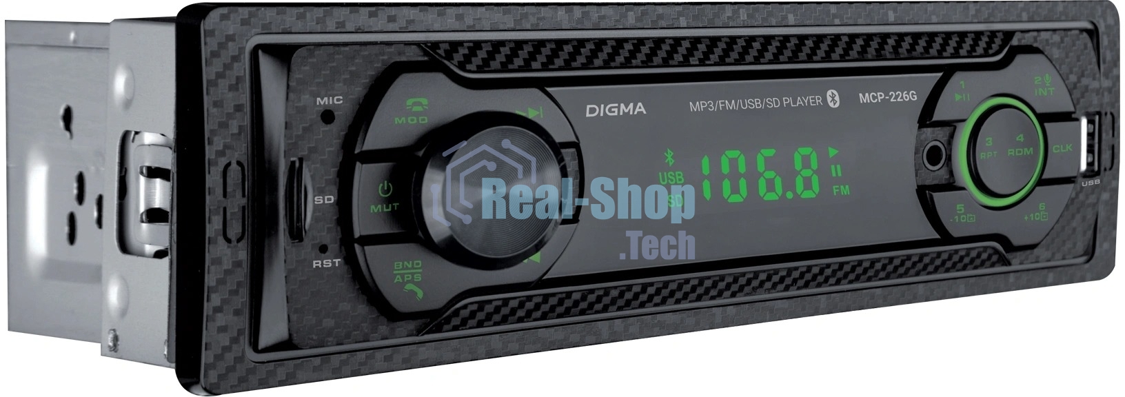 Автомагнитола Digma MCP-226G, 1 DIN, USB Type-A, AUX