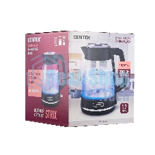 Чайник электрический Centek CT-1014 черный стекло 1.7л, 2200Вт, LED, Защита от перегрева, STRIX контроллер
