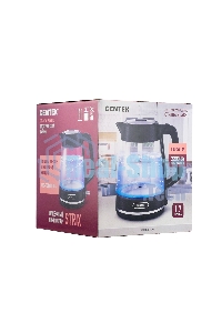 Чайник электрический Centek CT-1014 черный стекло 1.7л, 2200Вт, LED, Защита от перегрева, STRIX контроллер