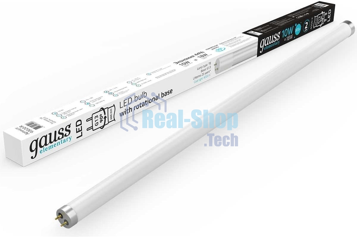Лампа светодиодная Gauss Elementary T8 10Вт 4000К G13 780лм 600мм стекло поворотная