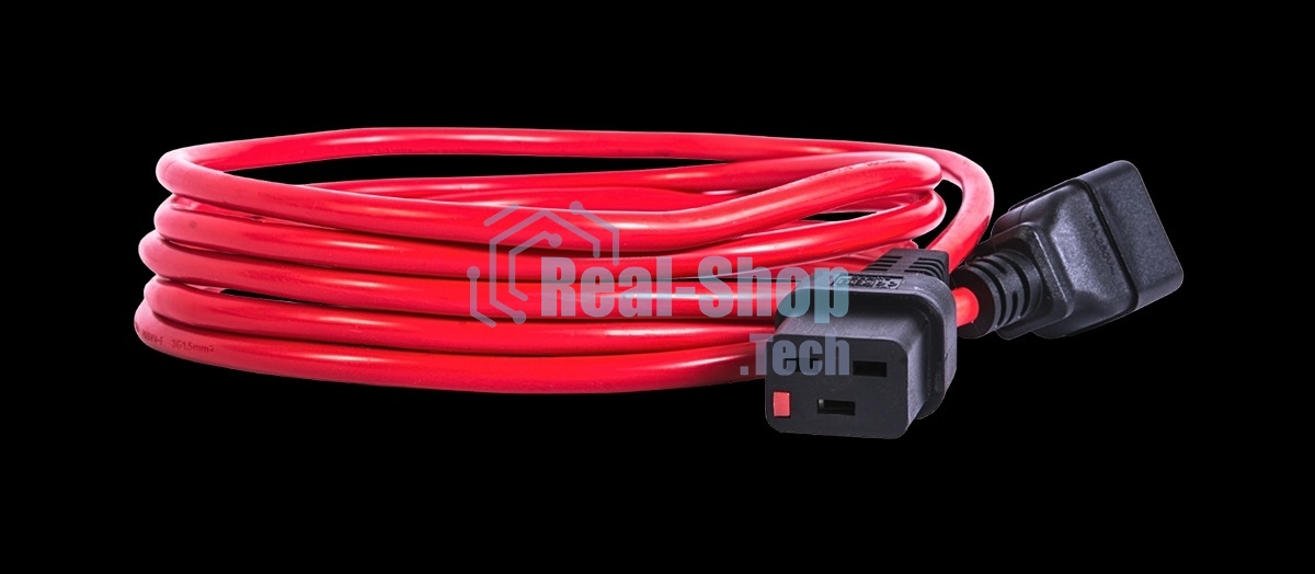 Шнур питания с фиксатором REM IEC 60320 C19/IEC 60320 C20, 16 А/250 В (3 * 1,5), 1,8 м, красный R-16-Cord-C19-C20-1.8-Red