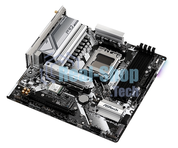 Материнская плата ASRock B650M PRO RS WIFI, Socket AM5, AMD B650, 4xDDR5-5200, HDMI+DP, 2xPCI-Ex16, 4xSATA3(RAID 0/1/10), 3xM.2, 8 Ch Audio, 1x2.5GLan, WiFi, (4+4)xUSB2.0, (3+4)xUSB3.2, (1+1)xUSB3.2 Type-C™, mATX, RTL,