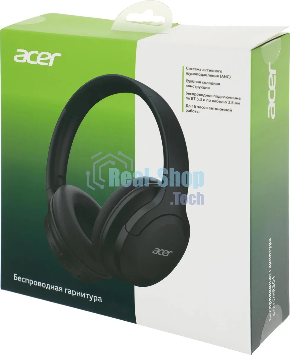 Беспроводные/проводные наушники Acer OHR304 черный, полноформатные, Bluetooth + проводной, активное шумоподавление, до 16 ч