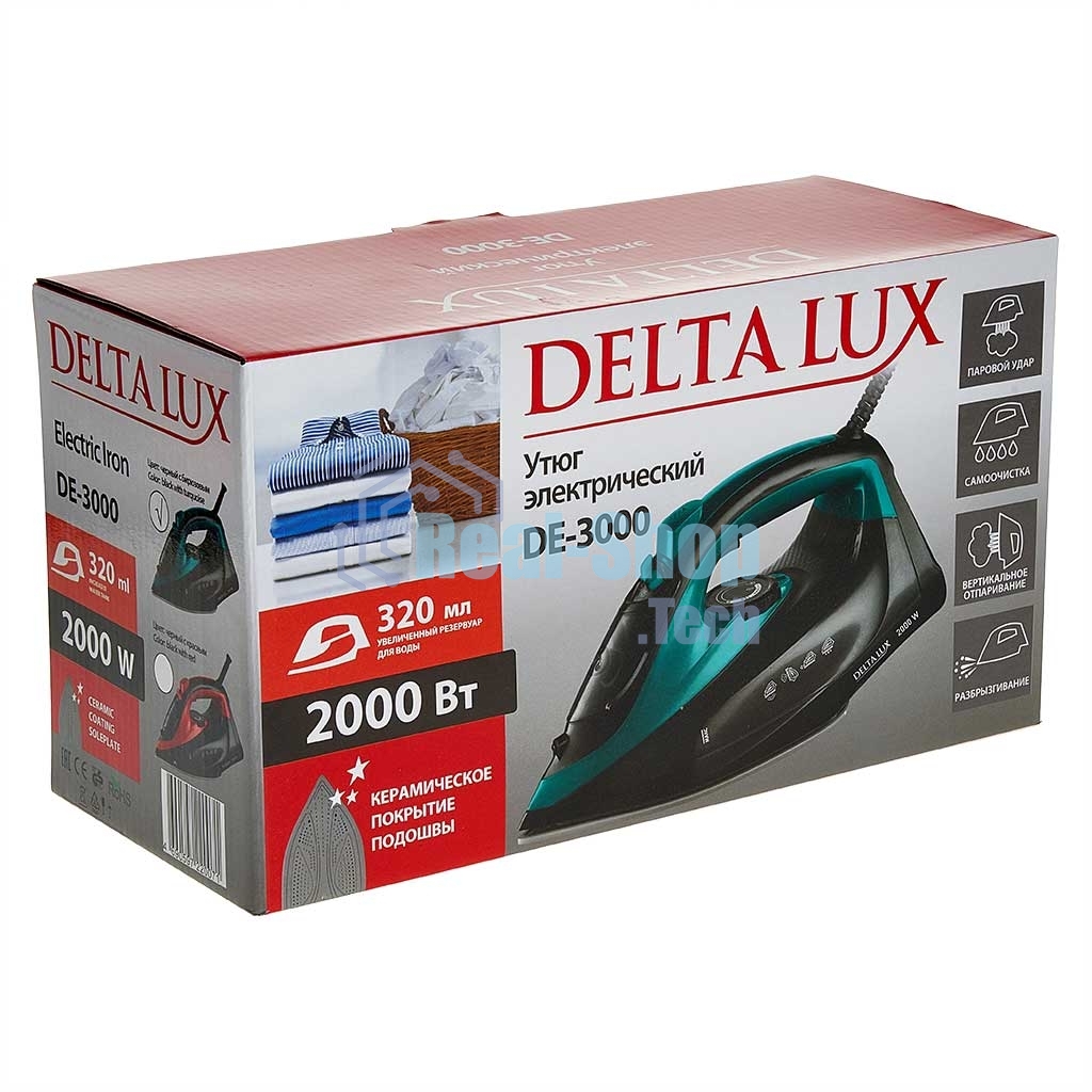 Утюг DELTA LUX DE-3000 черный с бирюзовым