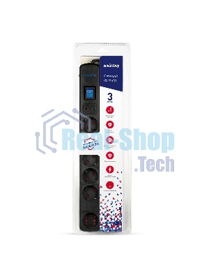 Сетевой фильтр Smartbuy (SBSP-30K-Pro) - 6 роз х3,0 м - черный