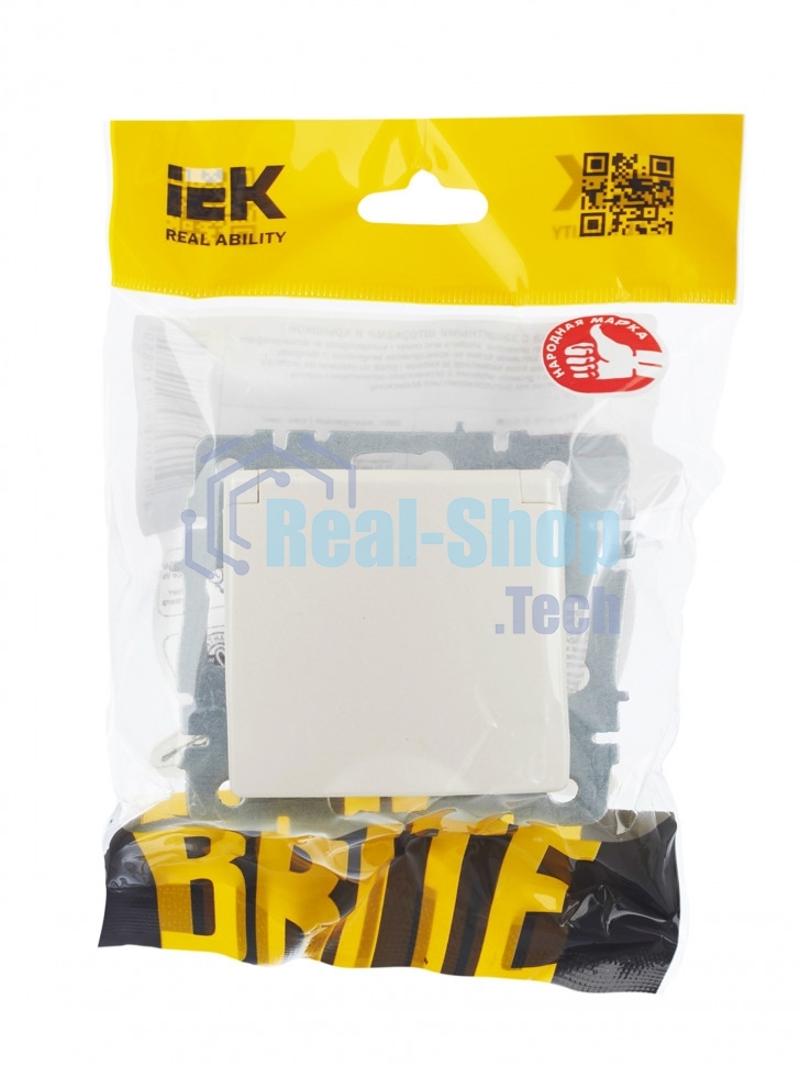 Розетка 1-местная IEK BRITE РСбш10-3-БрЖ с заземлением, с защитными шторками и крышкой, 16А, IP20, жемчуг