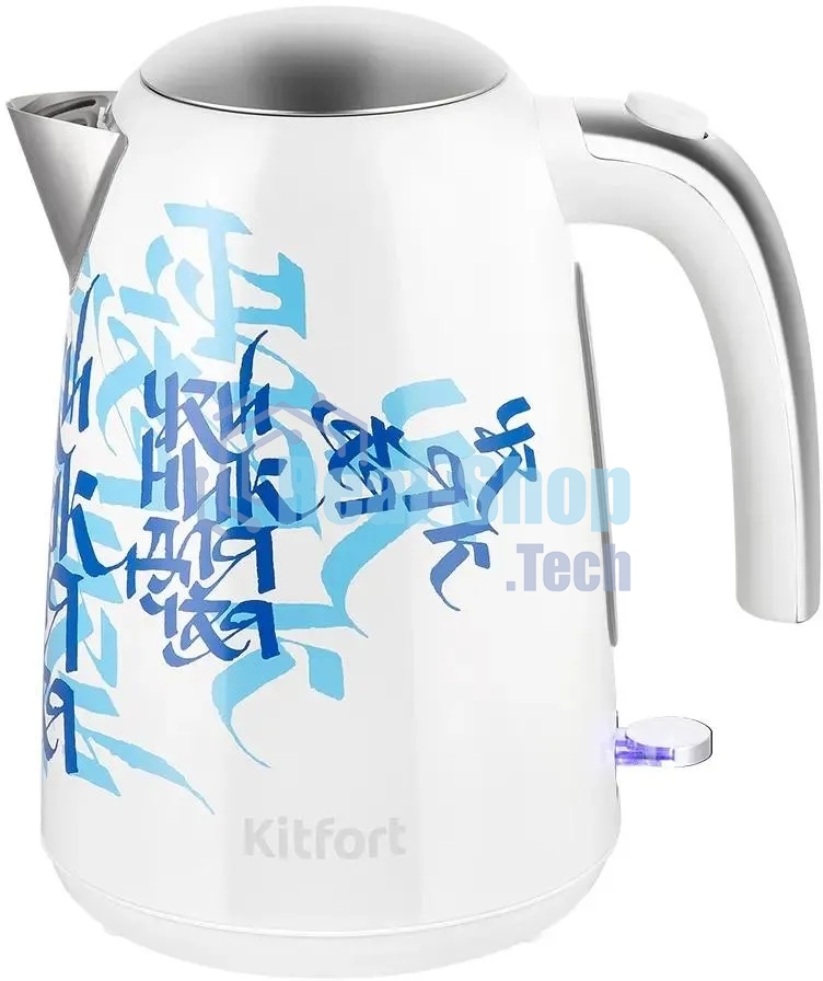Чайник электрический Kitfort КТ-6772 1.7 л, 2200 Вт, белый/синий корпус: металл/пластик