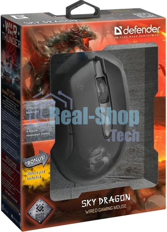 Мышь проводная Defender Sky Dragon GM-090L черный, 3200 dpi, USB, кнопки - 6