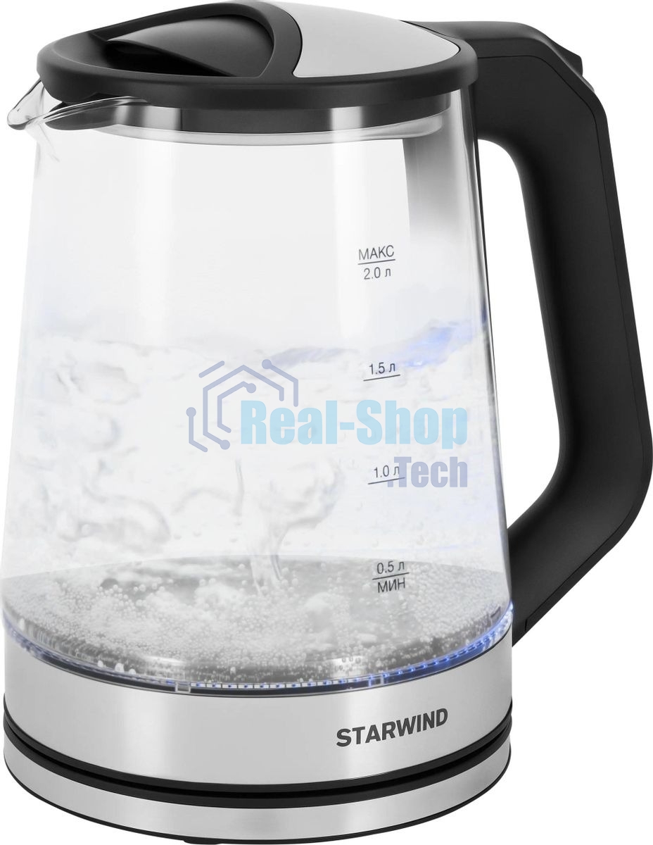 Чайник электрический Starwind SKG2112 2 л, 1800 Вт, черный/прозрачный корпус: стекло