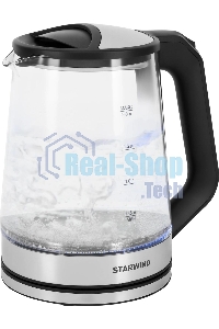 Чайник электрический Starwind SKG2112 2 л, 1800 Вт, черный/прозрачный корпус: стекло