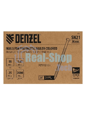 Гвозди Denzel для пнев. нейлера (крашен.), длина - 90 мм, диам. - 3,05 мм, 2000 шт.