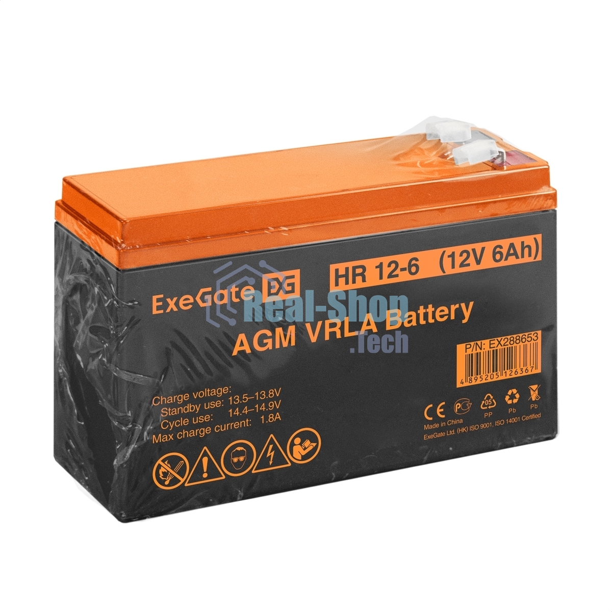Аккумуляторная батарея ExeGate EX288653RUS HR 12-6 (12V 6Ah 1224W, клеммы F2+F1-)