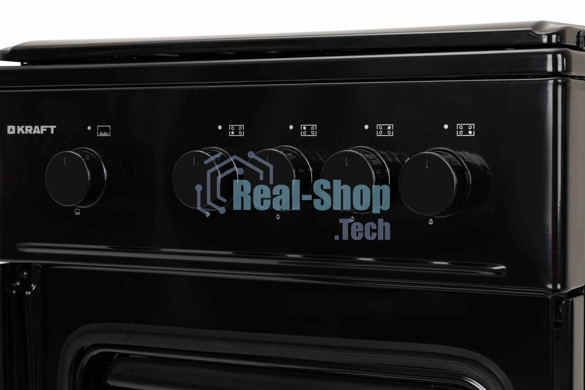 Плита газовая Kraft KF-FSK5301GBL черный, конфорок 4 газовых, духовка 58 л, 50 см x 85.5 см x 55.6 см