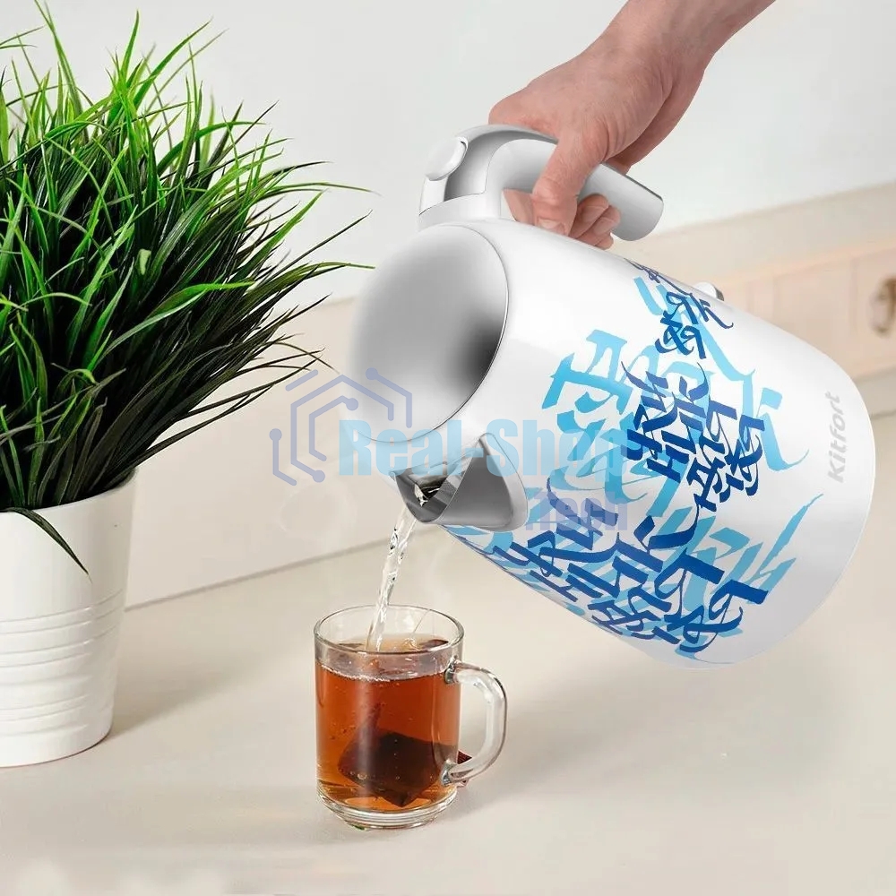 Чайник электрический Kitfort КТ-6772 1.7 л, 2200 Вт, белый/синий корпус: металл/пластик