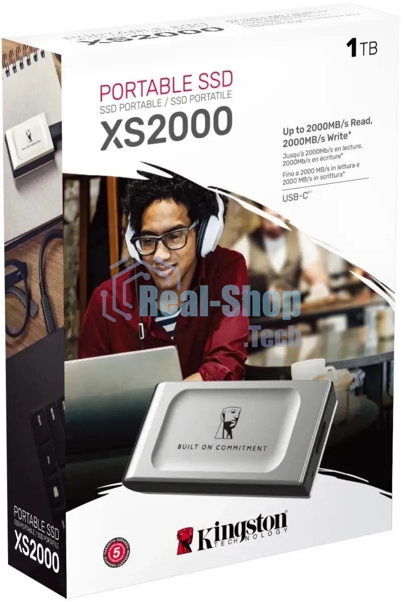 Внешний SSD Kingston XS2000, 1TB, USB 3.2 Gen 2x2 Type-C, R/W 2000/2000, серебристый