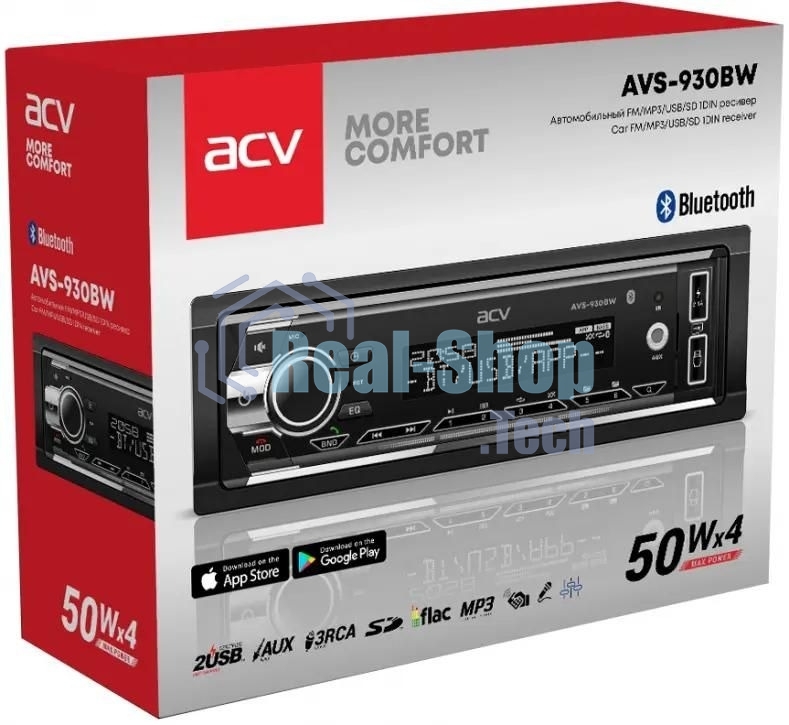 Автомагнитола ACV AVS-930BW, 1 DIN, Bluetooth, USB Type-A, AUX