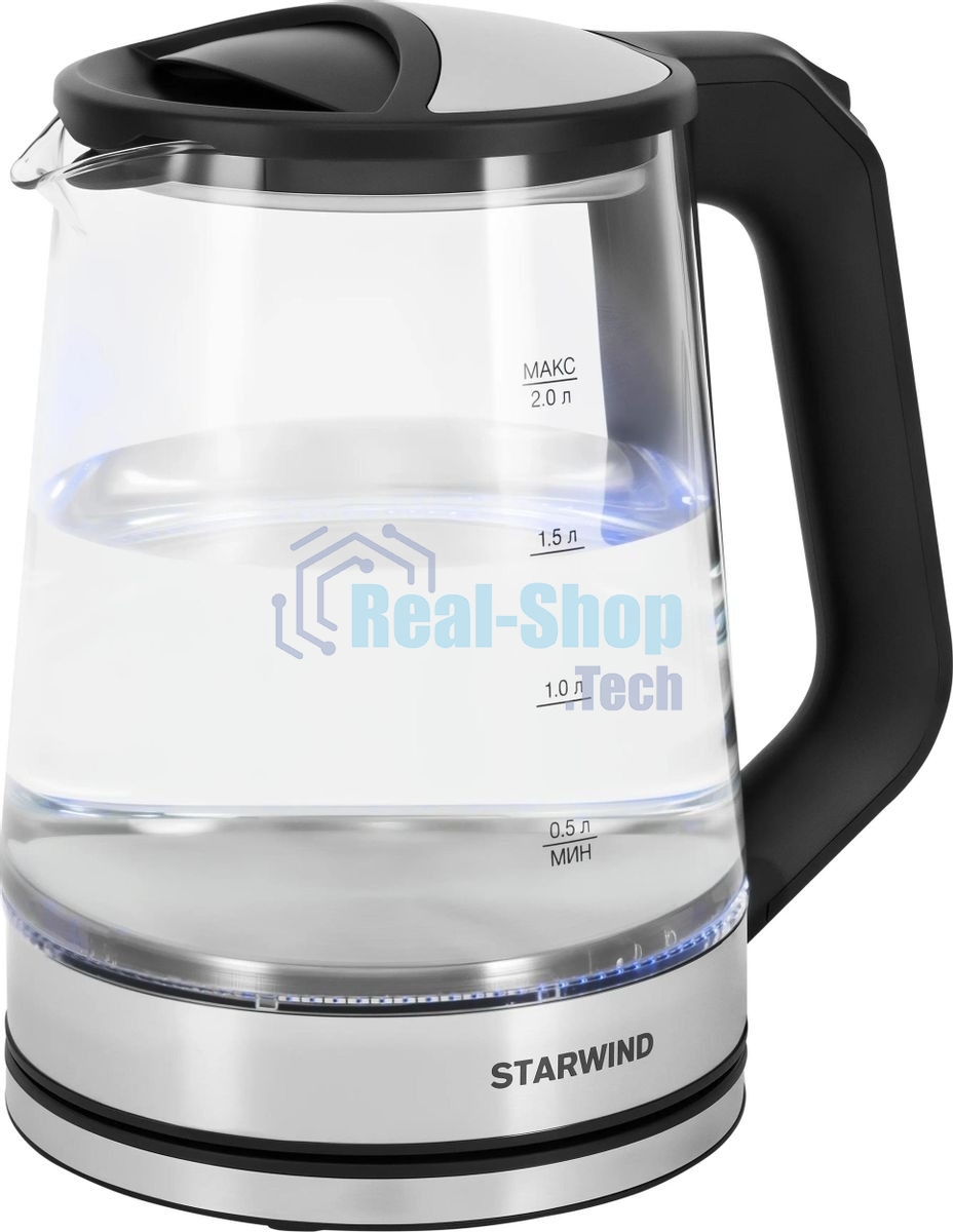 Чайник электрический Starwind SKG2112 2 л, 1800 Вт, черный/прозрачный корпус: стекло