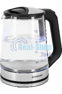 Чайник электрический Starwind SKG2112 2 л, 1800 Вт, черный/прозрачный корпус: стекло
