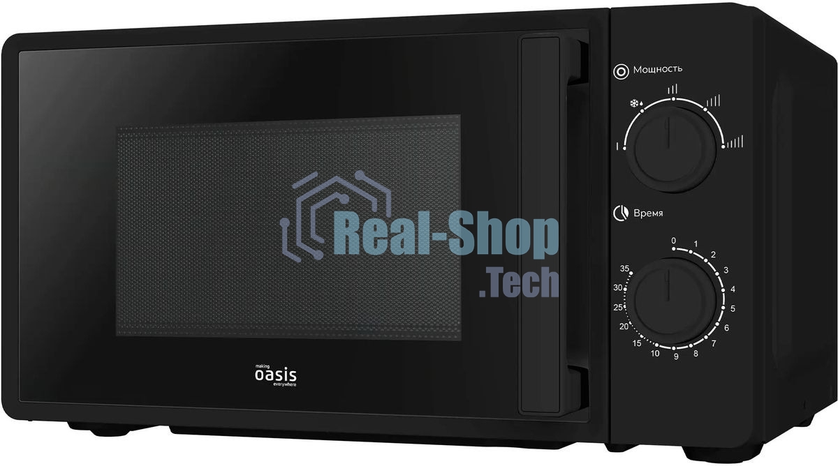 Микроволновая печь OASIS MW-70RB черный, 20 л, 700 Вт, переключатели — поворотный механизм