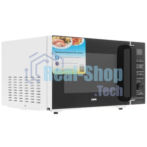 Микроволновая печь BBK 25MWS-970T/WB белый, 25 л, 900 Вт, переключатели - кнопки, поворотный механизм