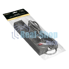 Удлинитель ExeGate EC-4-3B (EX279397RUS), черный, 3 м, евровилка с заземлением, 4 евророзетки с заземлением, 2200 Вт