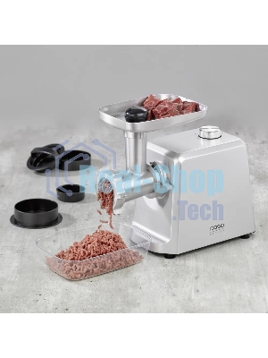 Мясорубка электрическая CASO FW 2500 серебристый, 2500 Вт, 2.5 кг/мин, реверс, защита от перегрузки, насадки - 5