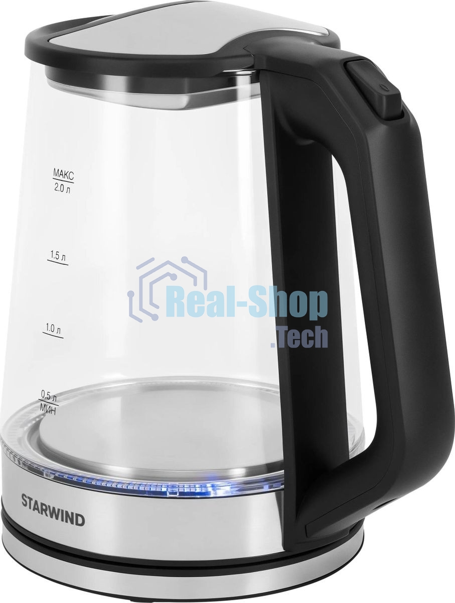 Чайник электрический Starwind SKG2112 2 л, 1800 Вт, черный/прозрачный корпус: стекло