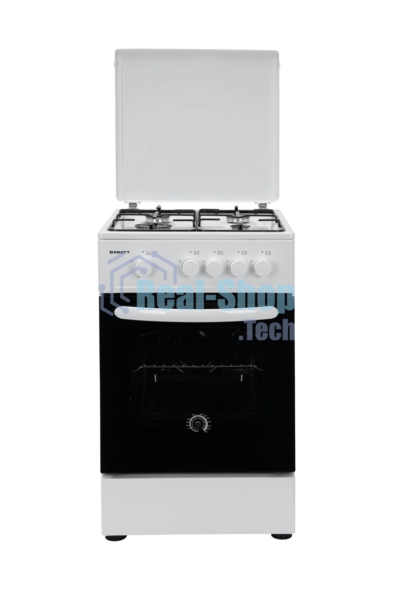 Плита газовая Kraft KF-FSK5301GW белый, конфорок 4 газовых, духовка 58 л, 50 см x 85.5 см x 55.6 см