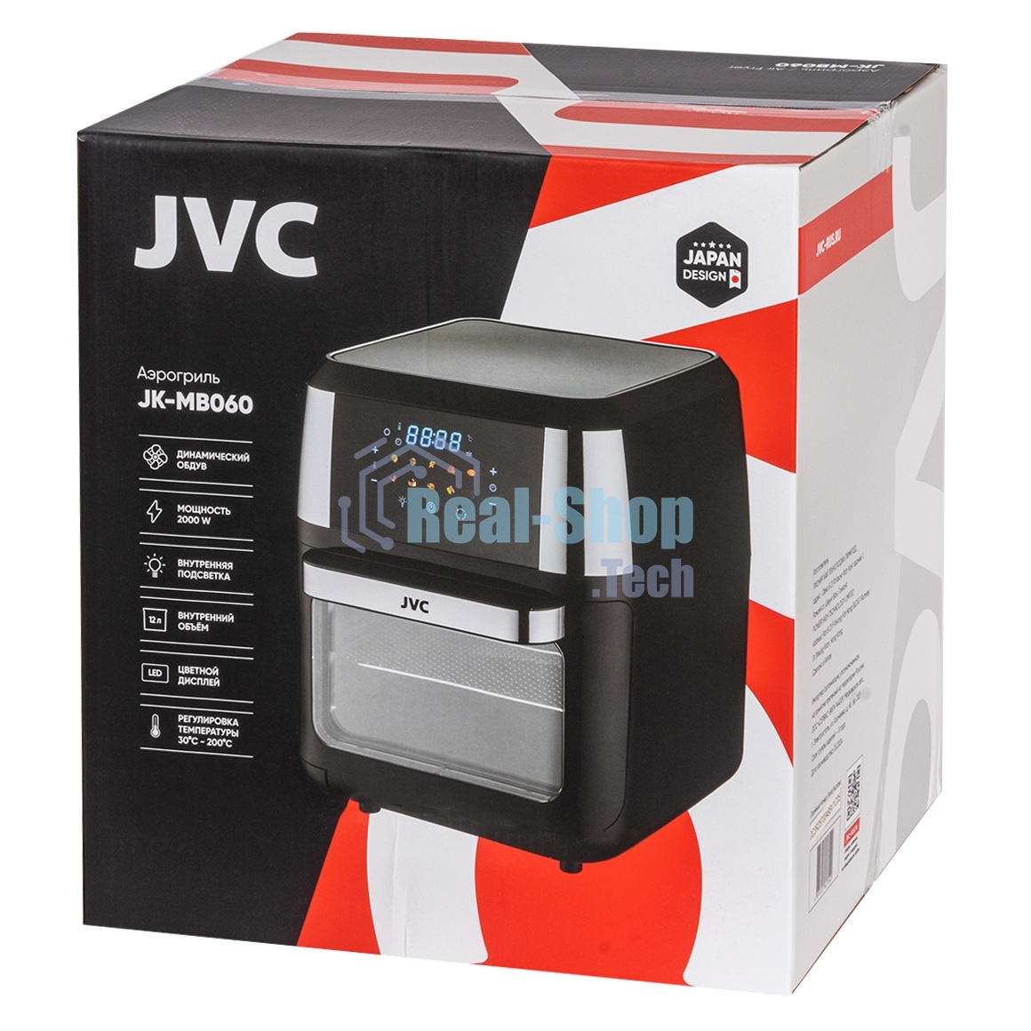 Аэрогриль JVC JK-MB060 черный, 2000 Вт, 12 л, сенсор, 9 программ