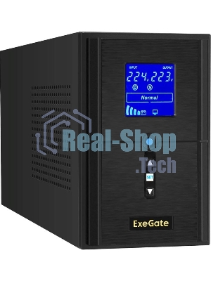 Источник бесперебойного питания ExeGate SineTower SZ-1000.LCD.AVR.2SH.1C13.USB / 1000 ВА / 800 Вт / 2 x CEE 7 (евророзетка), 1 x IEC 320 C13