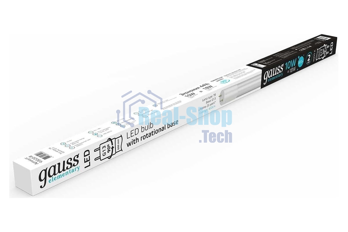 Лампа светодиодная Gauss Elementary T8 10Вт 4000К G13 780лм 600мм стекло поворотная