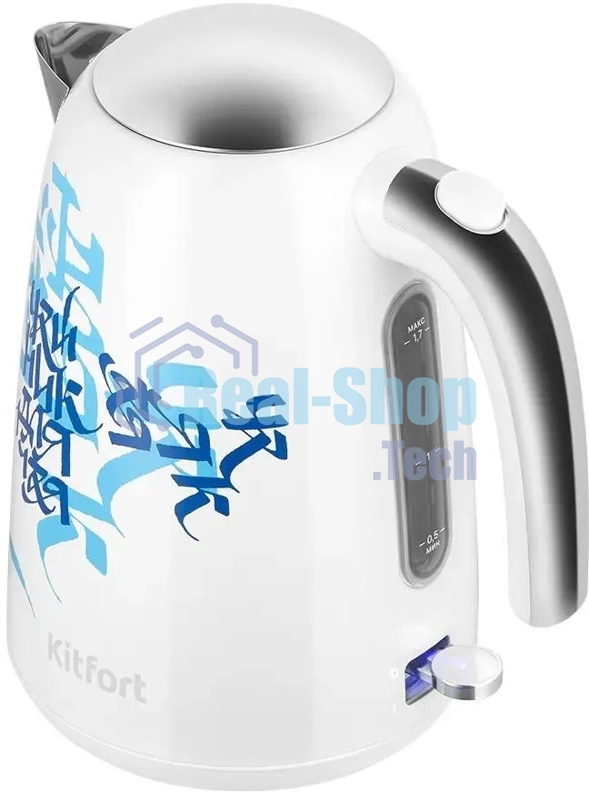 Чайник электрический Kitfort КТ-6772 1.7 л, 2200 Вт, белый/синий корпус: металл/пластик