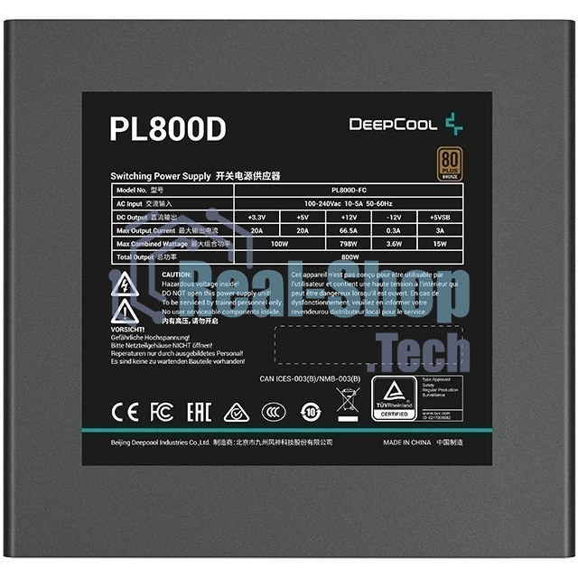 Блок питания Deepcool/GamerStorm PL800D (R-PL800D-FC0B-WDEU-V2), 800Вт, 80 PLUS Bronze, 120мм, черный