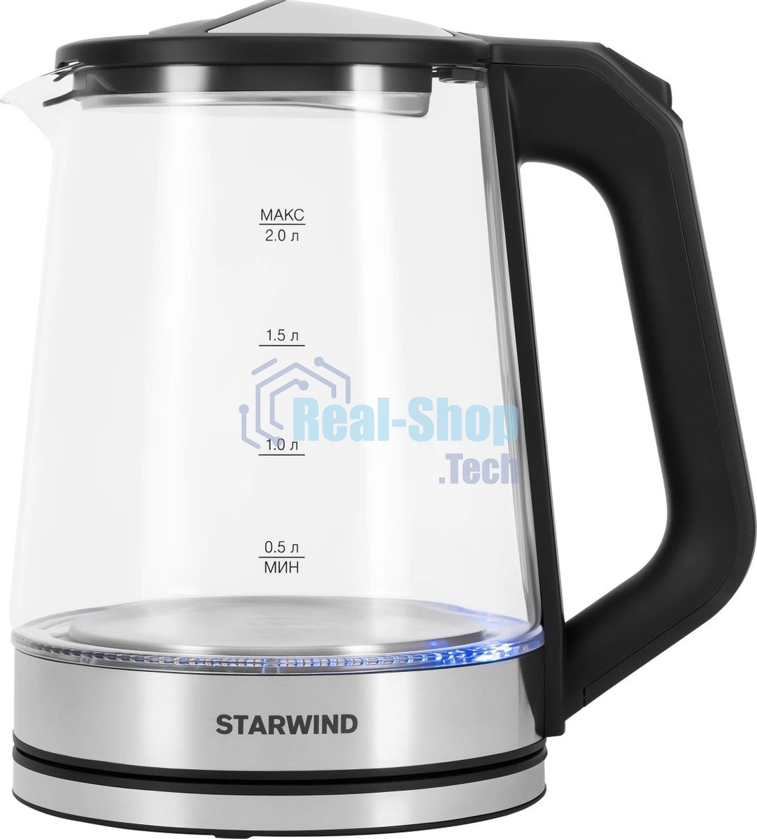 Чайник электрический Starwind SKG2112 2 л, 1800 Вт, черный/прозрачный корпус: стекло