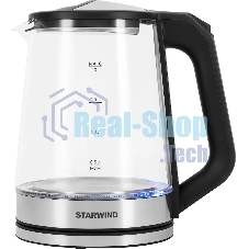 Чайник электрический Starwind SKG2112 2 л, 1800 Вт, черный/прозрачный корпус: стекло