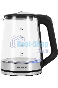 Чайник электрический Starwind SKG2112 2 л, 1800 Вт, черный/прозрачный корпус: стекло