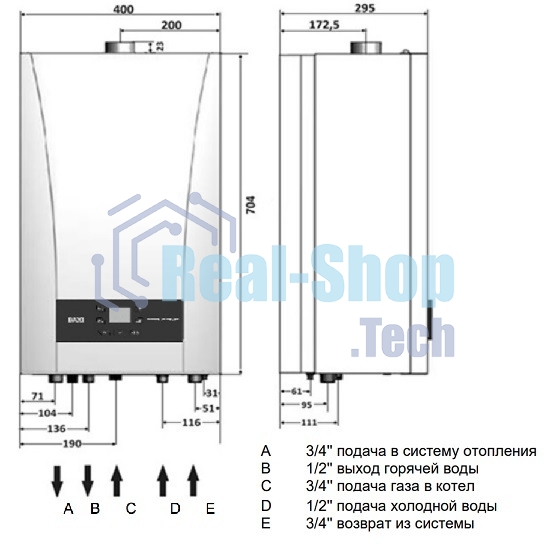 Котел газовый настенный Baxi ECO NOVA 24F, мощность, кВт-9,6-24, двухконтурный, камера сгорания-закрытая, белый