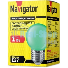 Лампа светодиодная Navigator NLL-G45-1-230-G-E27 1 Вт шар E27 220-240В зел.