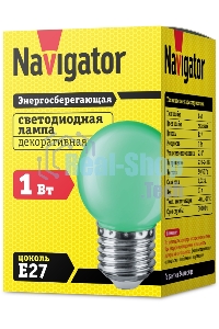 Лампа светодиодная Navigator NLL-G45-1-230-G-E27 1 Вт шар E27 220-240В зел.