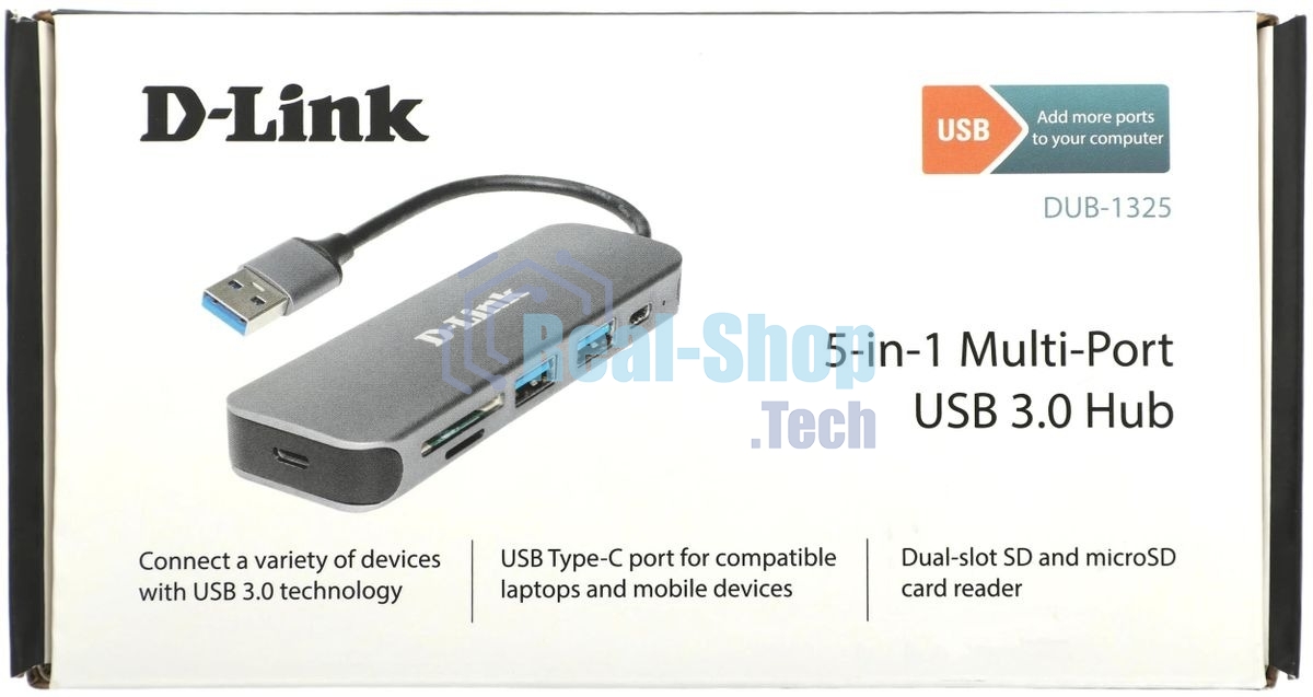 USB-концентратор D-Link DUB-1325/A2A, USB 3.0, USB 3.0, SD/microSD, USB