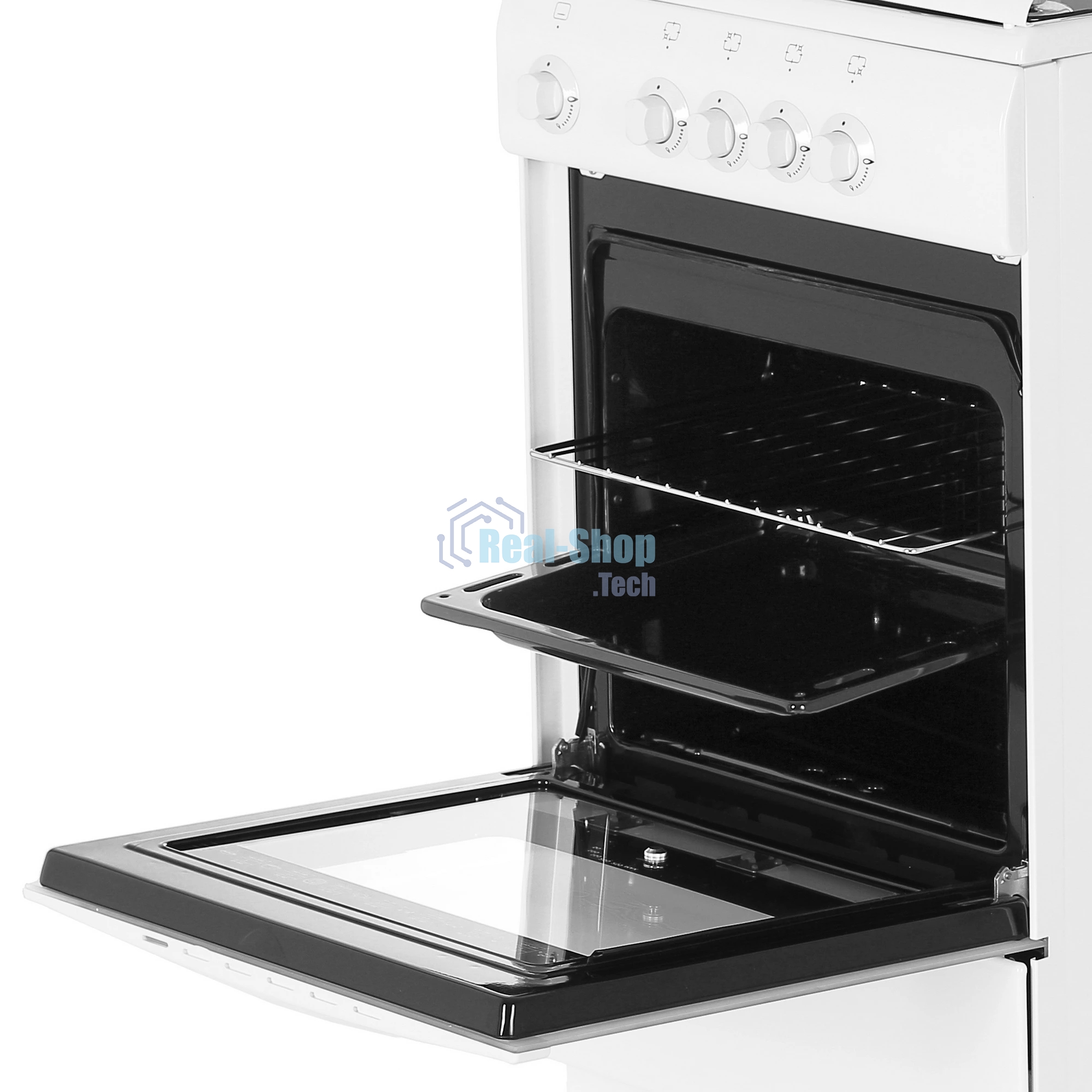 Плита газовая DeLuxe 5040.37 г (крышка) белый, конфорок 4 шт, духовка 43 л, 50 см x 85 см x 50 см