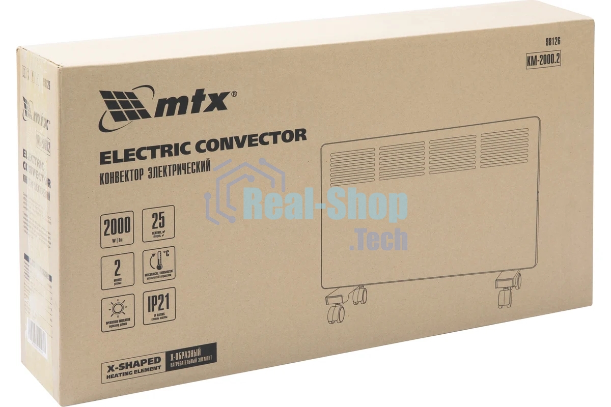 Конвектор MTX КМ-2000.2 белый, 2000 Вт, 25 м2, термостат