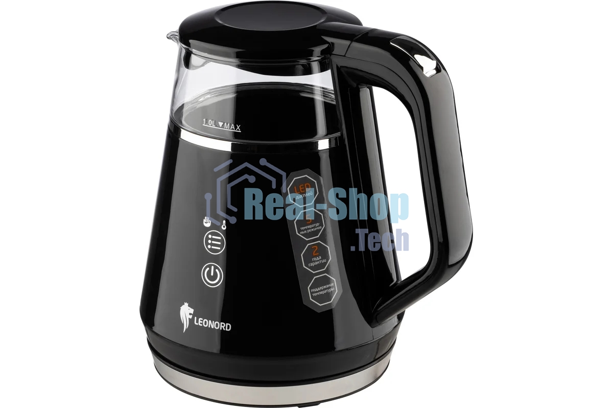 Чайник электрический LEONORD LE-1534 1 л, 1100 Вт, пластик/стекло, черный