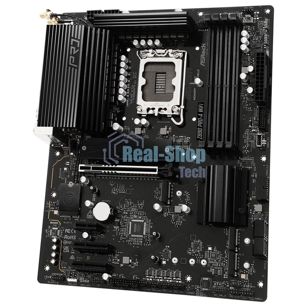 Материнская плата ASRock Z890 PRO-A WIFI, LGA 1851, Intel Z890, 4xDDR5, 4xSATA, 4xM.2, 1xPCIe 5.0 x16, 2xPCIe 4.0 x4, 1xPCIe 4.0 x1, 1xHDMI, 1xDP, 1xThunderbolt 4, 1x2.5Gb LAN, 4xUSB-A 3.2 Gen 1, 2xUSB-A 3.2 Gen 2, 1xUSB-C 3.2 Gen 2, 2xUSB-C Thunderbolt 4, 7.1, 3x3.5 мм, ATX