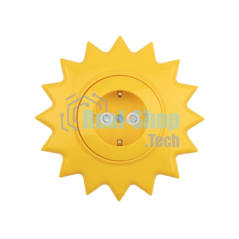 Розетка одноместная Kranz HAPPY Солнце скрытой установки с заземлением и защитными шторками, желтая