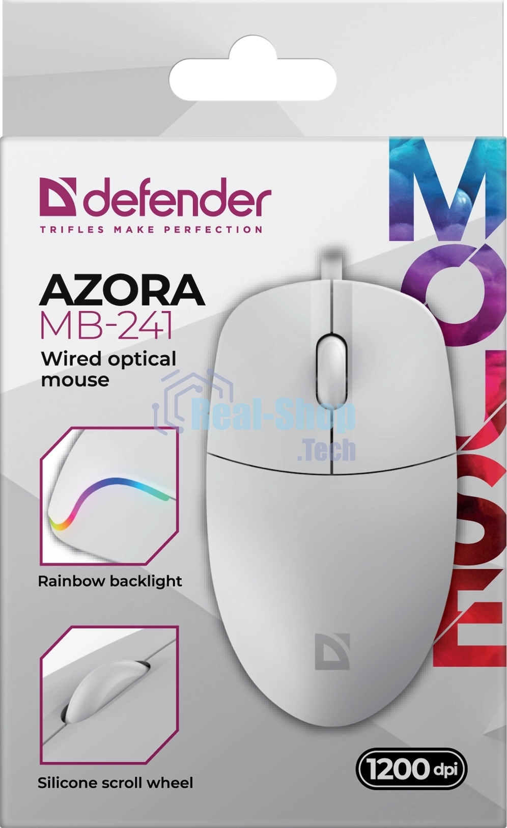Мышь проводная Defender Azora MB-241 белый, 1200 dpi, USB, кнопки - 3